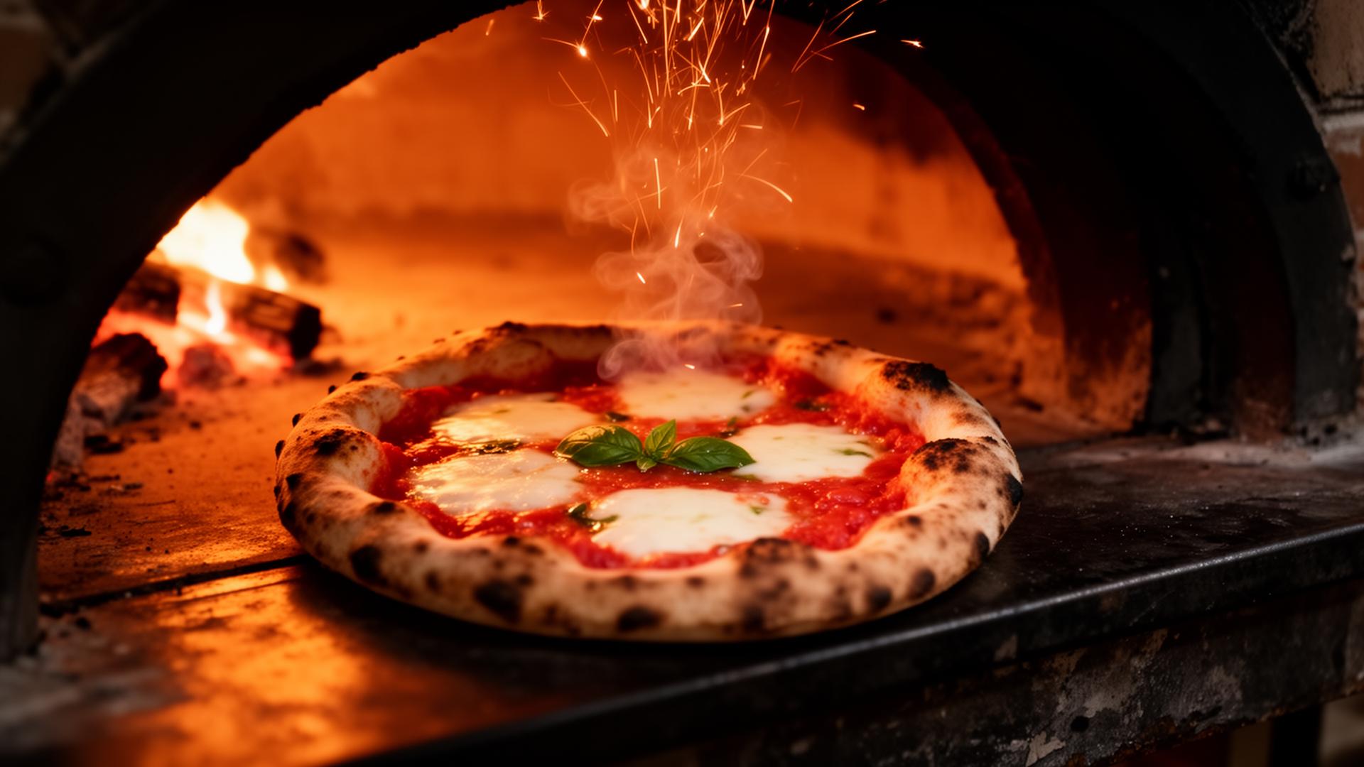 Pizza margherita a sair do forno